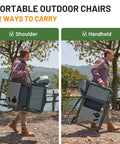 Man carrying Beefy Heavy Duty XXL Director's Chair With Extra Wide 32 Inch Seat And 500 Lb Capacity, foldable for outdoor adventures