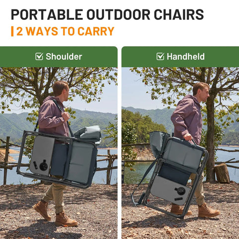 Man carrying Beefy Heavy Duty XXL Director's Chair With Extra Wide 32 Inch Seat And 500 Lb Capacity, foldable for outdoor adventures