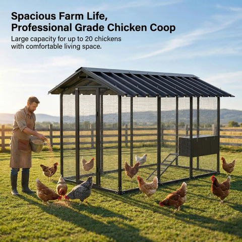 Walk-In Chicken Coop For Backyards Big Rugged 9 By 6 By 6 Feet Predator-Proof All-Metal Cage With 1.2mm Wire Mesh