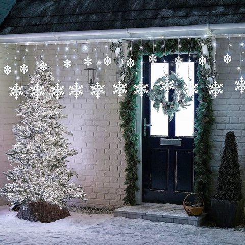 Outdoor Snowflake Christmas Lights 17.22 Feet 264 LED Snowflake Icicle Lights With 22 Drops Waterproof White for porch