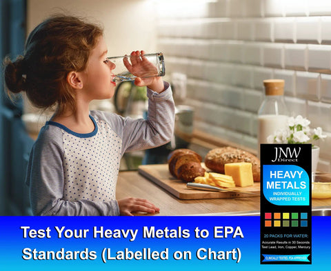 Child using Heavy Metals Drinking Water Test Kit With Strips And eBook, Easy To Use Home Water Quality Check For Iron, Copper, Mercury, And Lead.