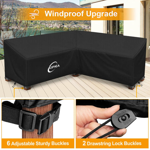 Heavy Duty 420D Outdoor V Shaped Sectional Sofa Cover With Windproof Buckles, Waterproof PU Coating, on patio furniture