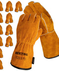 Heavy Duty Welding Gloves 12 Pairs Cow Leather Heat Resistant Mitts For Forge Mig Stick Tig Welding Oven Grill Fireplace Stove Fireproof Hand Protection With Cozy Soft Lining.