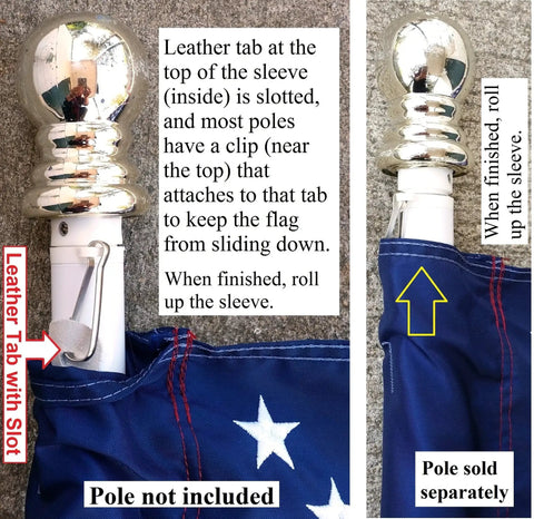 2.5 By 4 Foot All American Flag With Pole Sleeve And Leather Tab Embroidered Stars Sewn Stripes Outdoor SolarMax Nylon Detail