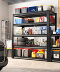 Heavy Duty 5 Tier Metal Garage Shelving Unit With 3200 Lbs Capacity Monster Storage Space Adjustable Industrial Storage Shelves For Garage Basement Pantry Warehouse 36W X 16D X 72H filled with tools and boxes