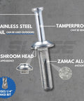 1/4 Inch By 1-1/2 Inch Stainless Hammer Drive Nail In Concrete Anchor With 304 Stainless Steel Nail, Mushroom Head Anchor