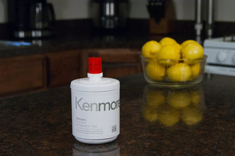 Replacement 9890 Refrigerator Water Filter For Select Kenmore Side By Side Fridges NSF 42 Certified on kitchen counter
