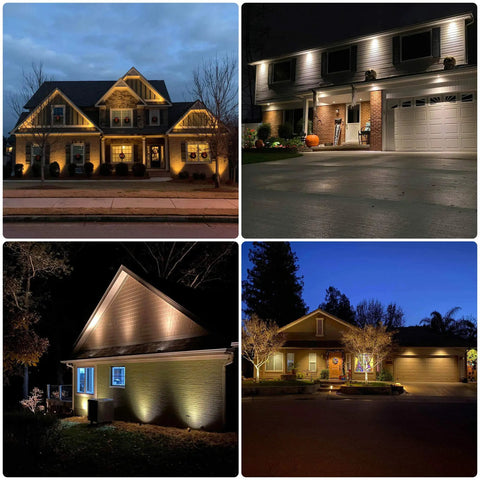 House exteriors illuminated by MR16 LED Bulbs 60 Degree Wide Beam 5W Power Saver Replaces 20W 35W Halogen 2700K Soft Warm White