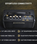 FRFR-GO Portable 30W Guitar Amp For Electric And Bass With Dual 3 Inch Speakers, Bluetooth, Rechargeable Battery on a table