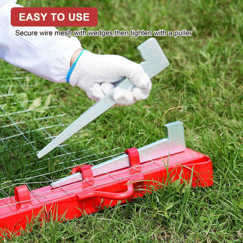 Red-coated 6-Foot Woven Wire Fence Stretcher Bar With 7 Wedges, Heavy-Duty Carbon Steel Fence Stretcher Tool, Wire Puller