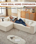 Person relaxing on No Fuss 107 Inch Modular Sofa Set Of 2 With Left Facing Chaise, White Corduroy Fabric in living room