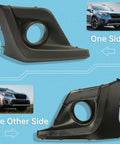 Right Side Fog Light Bezel For 2018 2020 Subaru Crosstrek Front Right Passenger Side Replacement Trim Cover With Fog Light Hole Direct Fit For SU1039121 57731FL082 Black Plastic Rugged And Easy To Install, showing both sides for installation.