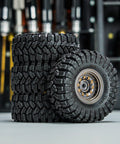 Beefed-Up Beadlock Wheel And Tire Set For Axial SCX24 AX24 TRX4M FCX24 1.0 Inch Brass CNC Machined With -2.65mm Offset, tires stacked