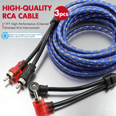 0 Gauge True Dual Amp Wiring Kit With 2000W Power 200A ANL Fuse OFC RCA Cables 14 Gauge Speaker Wire Pre Cut Power And Ground Cables Distribution Block Install Hardware For A High Performance Car Audio System, blue OFC RCA cables