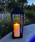 Large Outdoor Solar Powered Lantern With Open Frame No Glass Black Metal 19 Inch Tall Dusk To Dawn Timer Flickering LED Candle Lantern for Porch Patio Garden Rustic Farmhouse Vibe by poolside
