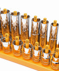Three Piece Drive Socket Rack Set with Vertical Storage for One Quarter, Three Eighths and One Half Inch Metric Sockets