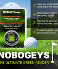 Packaging of Game Ready Golf Green Reader And Magnetic Ball Marker Pocket Putting Alignment Tool with text and a golf ball