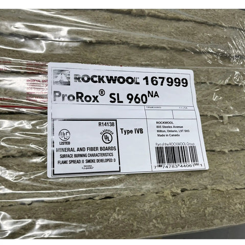 Heavy Duty Rigid Stone Wool Insulation Sheets 3 Pack 12x12x2 Inch label detail ProRox SL 960 NA fire resistant material