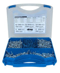 Pocket Hole Screw Kit For Woodworking With 675 Pieces For Do It Yourself Projects Including One Inch Fine And Coarse Screws, One And One Quarter Inch Fine And Coarse Screws, And Two And A Half Inch Coarse Screws In Silver Finish in open blue case