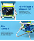 Rear view of Folding Tall Backpack Beach Chair With Five Positions Towel Bar Cooler Storage Pouch Cup Holder And Phone Holder.