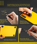 Third Hand Soldering Tool With Four Magnetic Gooseneck Arms And Stainless Clips For PCB Holder shown in use with features.
