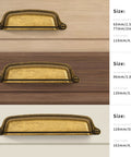 10 Pack 3 Inch Antique Brass Cup Pulls With Aged Gold Finish for Cabinets and Drawers, shown in various sizes and lengths.