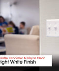 Two Gang Double Wall Plate Cover White Light Switch Cover With Screws Included for DIY Renovations Easy Install Durable Outlet Plate 0.32 x 4.47 Inches on wall in modern room.