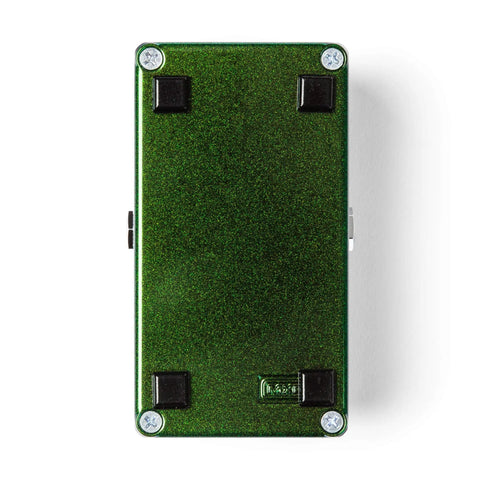 Bottom view of the Analog Delay Pedal With 600Ms Echo And Tape Style Modulation, Bucket Brigade Circuit, green casing.