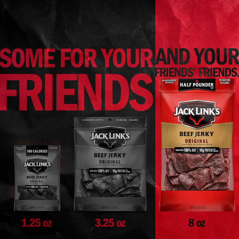 Original Beef Jerky Half Pounder Made With 100 Percent Real Beef Ready To Eat Protein Snack With 10g Per Serving In An 8 Oz Large Bag For Lunches And Outdoor Adventures, Jack Link's pack