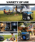 4550 Watt Portable Inverter Generator For Home Use Open Frame Gas Powered Quiet Lightweight Emergency Backup shown in use