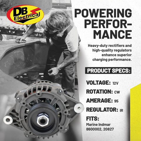 Indmar Marine Alternator 11SI 95 Amp 12V Replacement for 8600002 20827, durable performance for boats and engines