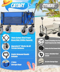 Comparison graphic of Blue Heavy Duty Folding Wagon For Sand And Outdoors, 350 lb capacity with oversized cargo and wheels.
