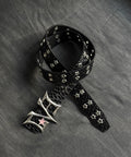 Dope Y2K Punk Star Belt Featuring Heavy Rivet Gothic Waist Strap With Adjustable Geometric Star Buckle Perfect For Unisex Streetwear Vibes To Slay Your Daily Denim Jackets And Cargo Pants Fits Seamlessly, black faux leather with star rivets.