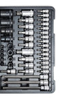Top view of Torx Bit Socket Master Set, 49 Piece, S2 Steel Bits, Heat Treated Bases, Bright Chrome Finish, in a storage case.