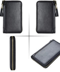 Image showing a Womens RFID Blocking Leather Card Holder Wallet With Zipper Purse Case Mega Capacity Carry 60 Card Slots And 2 ID Windows Genuine Cowhide