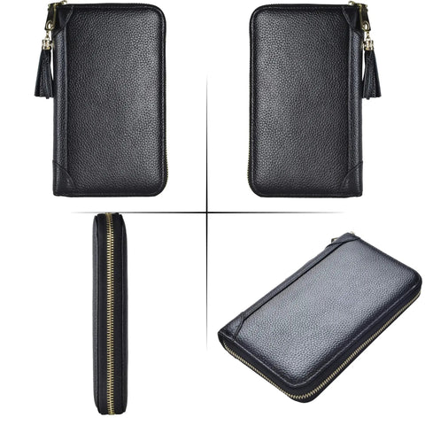 Image showing a Womens RFID Blocking Leather Card Holder Wallet With Zipper Purse Case Mega Capacity Carry 60 Card Slots And 2 ID Windows Genuine Cowhide