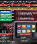 Next Level EV Diagnostic Scanner For Hybrid Electric And Gas Rides With High Voltage System And Battery Pack Analyzer Featuring Five In One VCMI Topology and display with diagnostic tools.