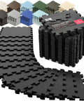 18 Piece EVA Interlocking Foam Floor Tiles Gym Mat Set With Edge Pieces For Total Floor Protection in garage and gym spaces.