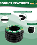 Front view of black corrugated pond hose, 1-inch ID, 20.6 ft length, PVC, kink-resistant and flexible.