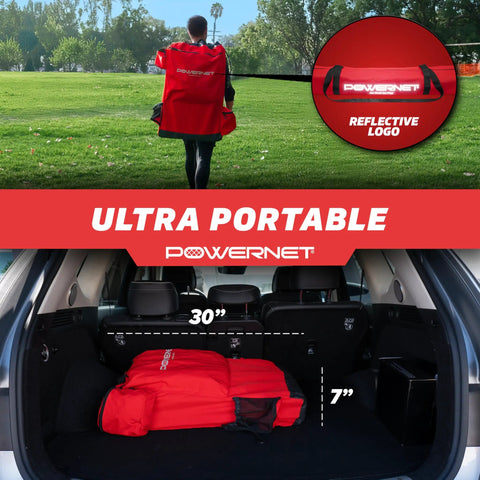 Person carrying Six Seater Team Bench Folding Chair With Backpack Carry Bag for Soccer Basketball and Football Teams, visible in car trunk