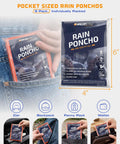 Disposable Rain Ponchos For Adults 5 Pack shown in compact packaging ideal for pockets, backpacks, and bags; Stay Dry On The Go.