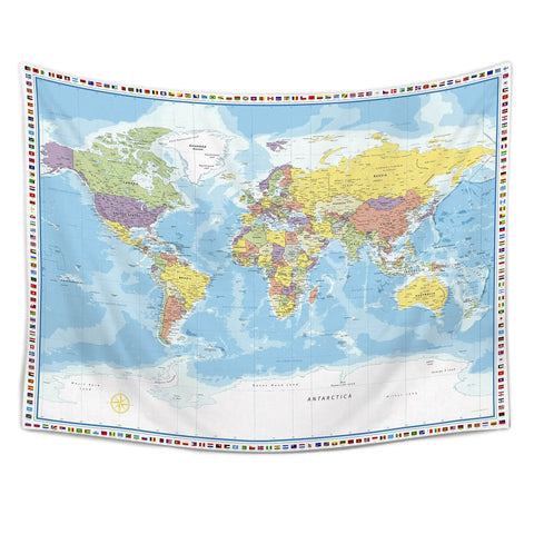 World Map Tapestry Wall Hanging For Kid Friendly Classrooms With Country Flags Educational Geography Wall Art 60x80 Inches