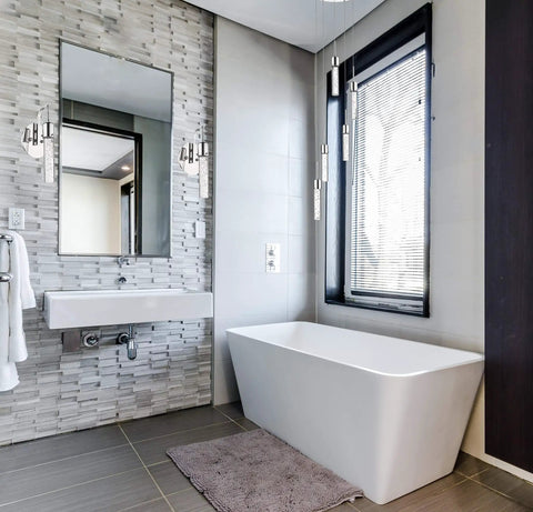 Modern Matte Black LED Wall Sconce With Bubble Glass, Indoor Vanity Light for Bathrooms, integrated LED on tiled wall