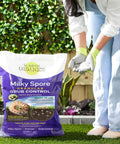 Person using 15 Pound Milky Spore Granular Japanese Beetle Grub Control And Repellent For Lawn And Garden Care Organic And Non Toxic