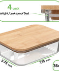 Borosilicate Glass Food Storage Containers With Bamboo Lids Dope Four Pack 36 Ounce Airtight Meal Prep Containers Plastic Free And BPA Free Microwave Freezer Safe 36oz container dimensions displayed with bamboo lid on top