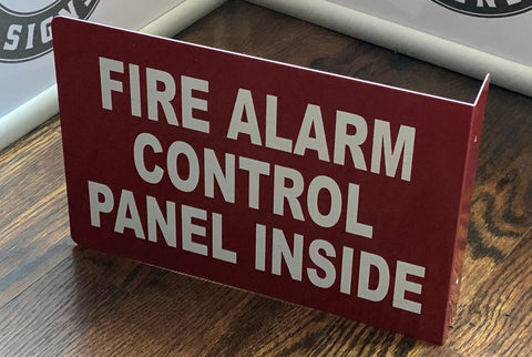 Red Fire Alarm Control Panel Inside Projection Sign 3D Aluminum 7X10 In 90 Degree Projection For Commercial Use Durable Rust Free