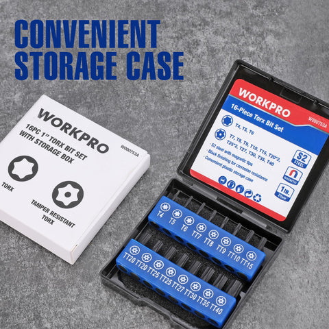 Open Security Torx Bit Set 16 Piece In S2 Steel With Magnetic Tips, showing storage box with labeled tamper-proof bits.