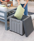 Versatile Outdoor Storage Cube Deck Box Doubles As Cozy Bench Seat And 25 Gallon Capacity Weather Resistant patio organizer for cushions.