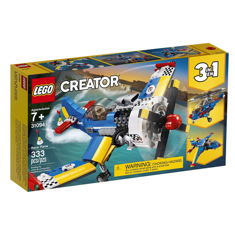 Creator 3in1 Race Plane Build Kit With Helicopter And Jet Modes, 333-Piece Set, box showing plane model with details