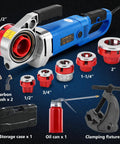High Power 2300W Electric Pipe Threader With Six Dies For Galvanized Iron Pipe, featuring various die sizes and accessories.
